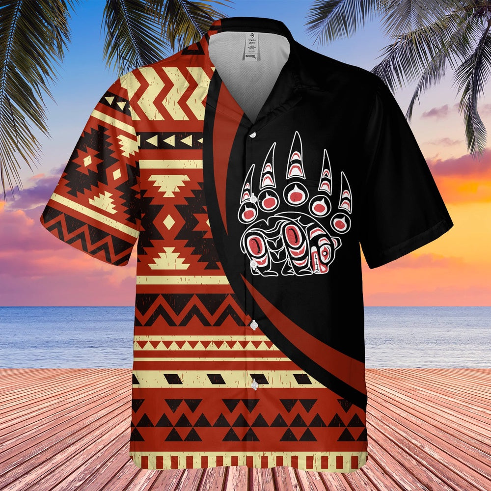 Native American Hawaiian Shirt, Bear Hat Hawaiian Shirt, Native Pattern Shirt
