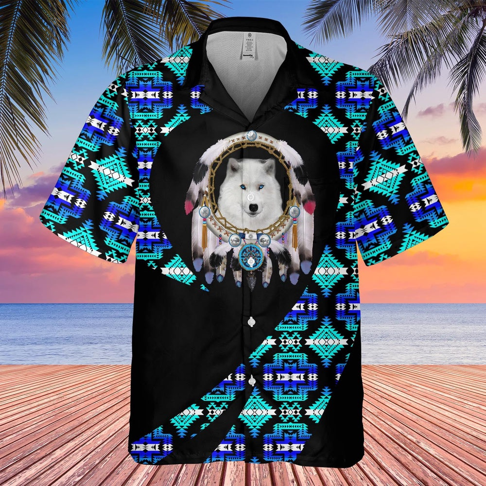 Native American Hawaiian Shirt, Bold Wolf Graphic Hawaiian Shirt, Wolf Native Hawaiian Shirt