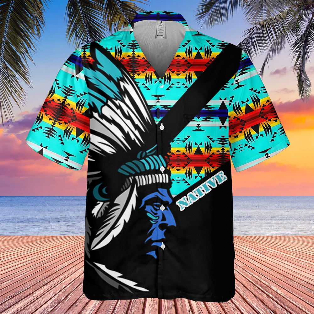 Native American Hawaiian Shirt, Bright Brocade On Shirt Hawaiian Shirt, Native American Chief Shirt, Native Pattern Shirt