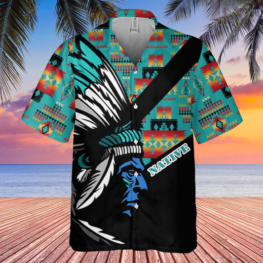 Native American Hawaiian Shirt, Brocade On Shirt Background Hawaiian Shirt, Native American Chief Shirt, Native Pattern Shirt