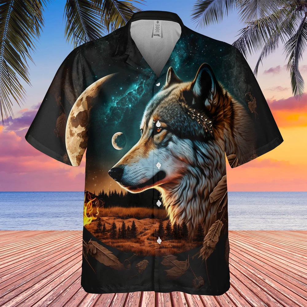Native American Hawaiian Shirt, Buy Wolf Graphic Hawaiian Shirt, Wolf Native Hawaiian Shirt