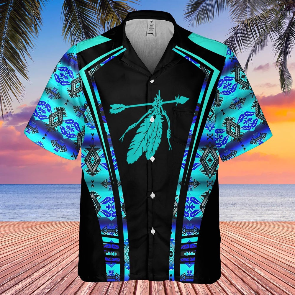 Native American Hawaiian Shirt, Delicate Feather Hawaiian Shirt, Native Pattern Shirt