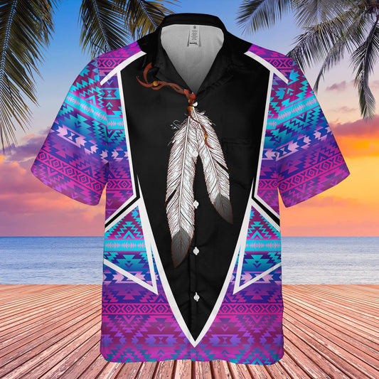 Native American Hawaiian Shirt, Dreaming Feather Hawaiian Shirt, Native Pattern Shirt