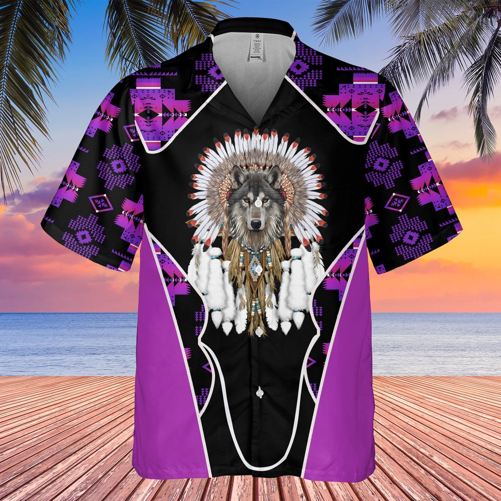 Native American Hawaiian Shirt, Edgy Howling Wolf Hawaiian Shirt, Wolf Native Hawaiian Shirt