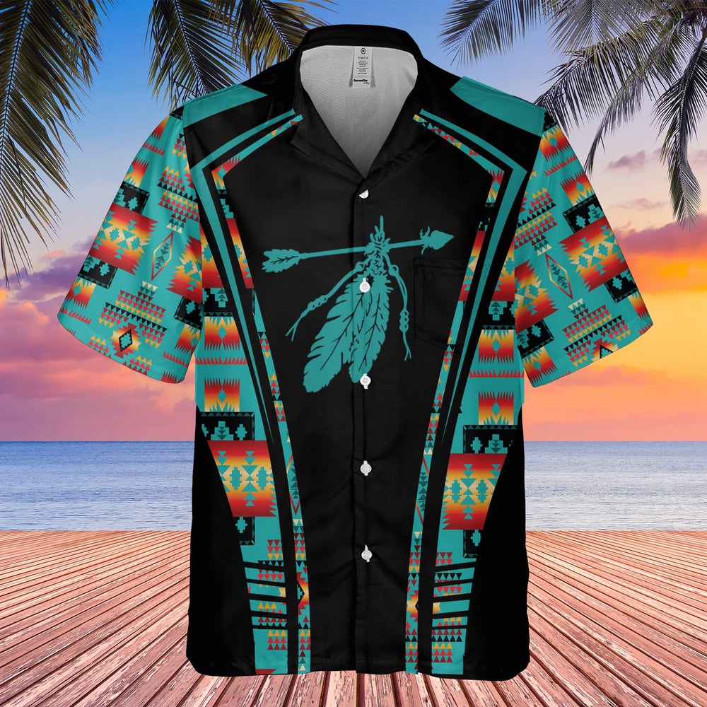 Native American Hawaiian Shirt, Elegance Thanks To The White Feather Hawaiian Shirt, Native Pattern Shirt