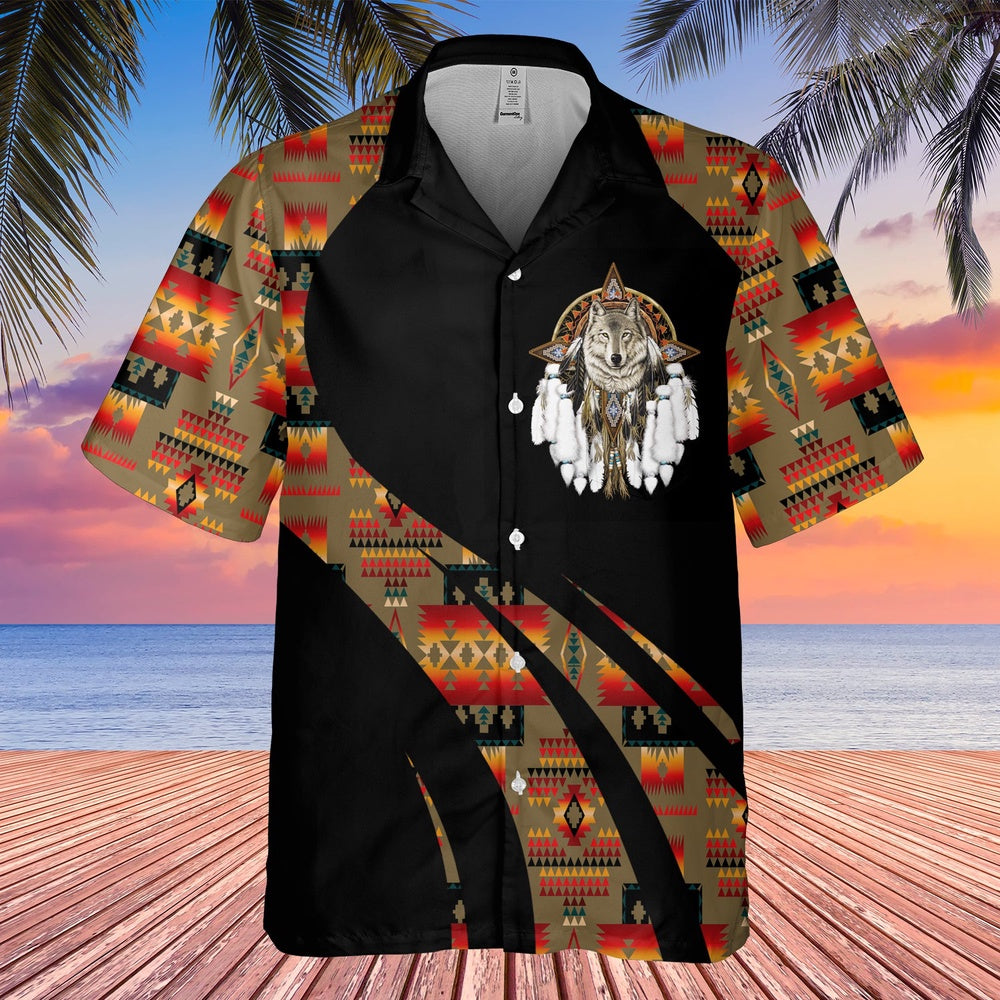 Native American Hawaiian Shirt, Enigmatic Forest Depths Hawaiian Shirt, Wolf Native Hawaiian Shirt