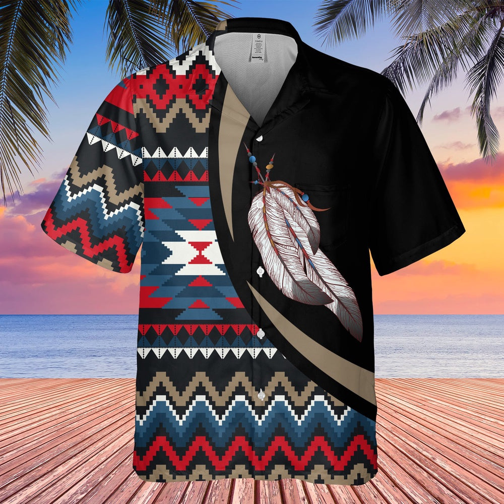 Native American Hawaiian Shirt, Feather For Men Edgy And Strong Hawaiian Shirt, Native Pattern Shirt