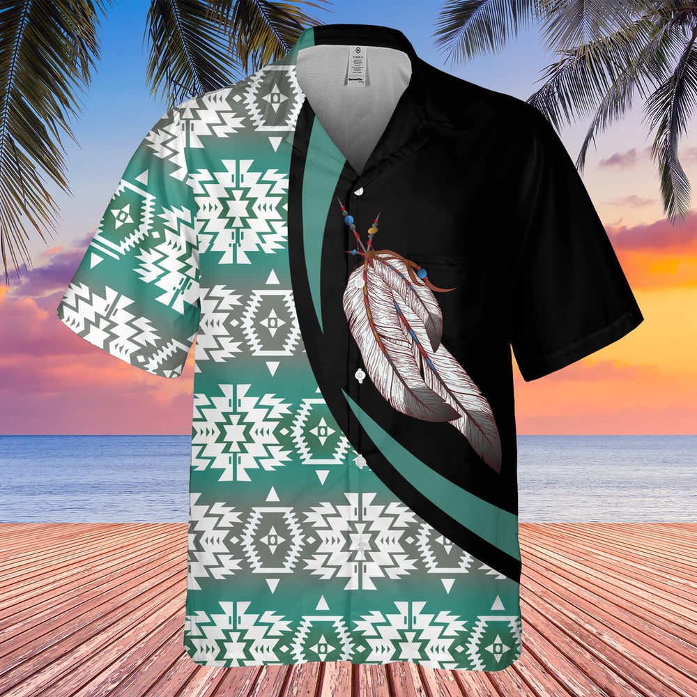 Native American Hawaiian Shirt, Feather For Work Elegant And Professional Hawaiian Shirt, Native Pattern Shirt