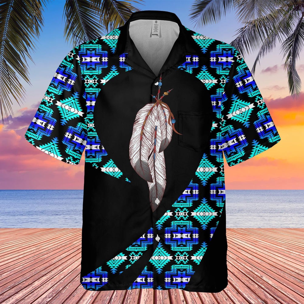Native American Hawaiian Shirt, Feather For Work Hawaiian Shirt, Native Pattern Shirt