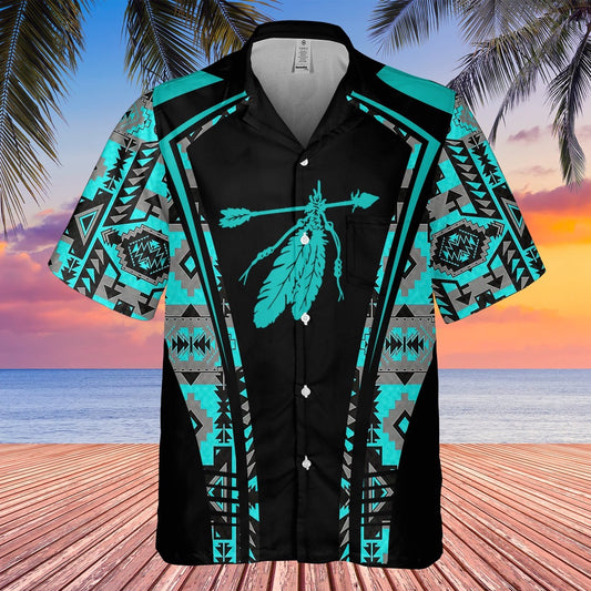 Native American Hawaiian Shirt, Feather Hawaiian Shirt, Native Pattern Shirt