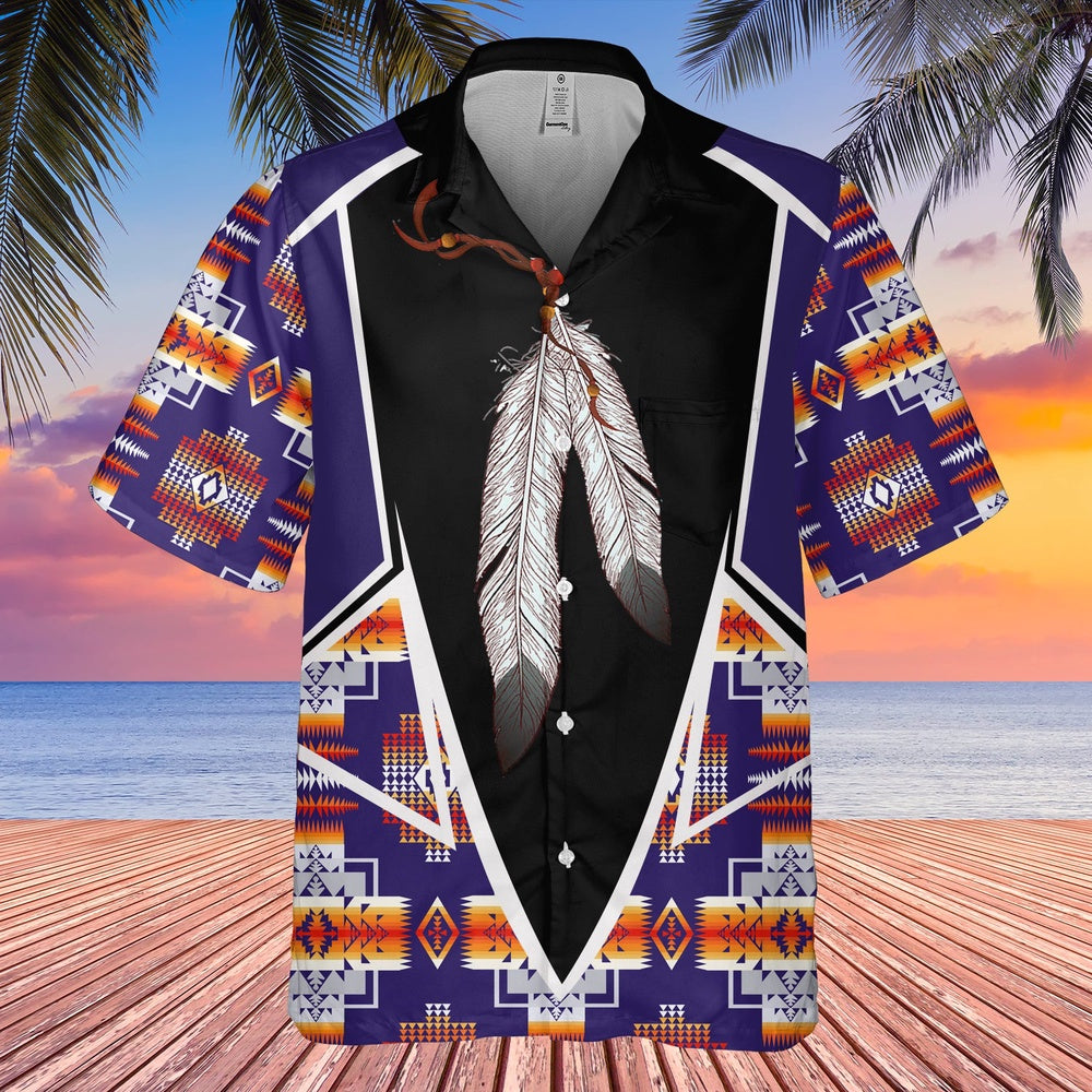 Native American Hawaiian Shirt, Flying Feather Hawaiian Shirt, Native Pattern Shirt