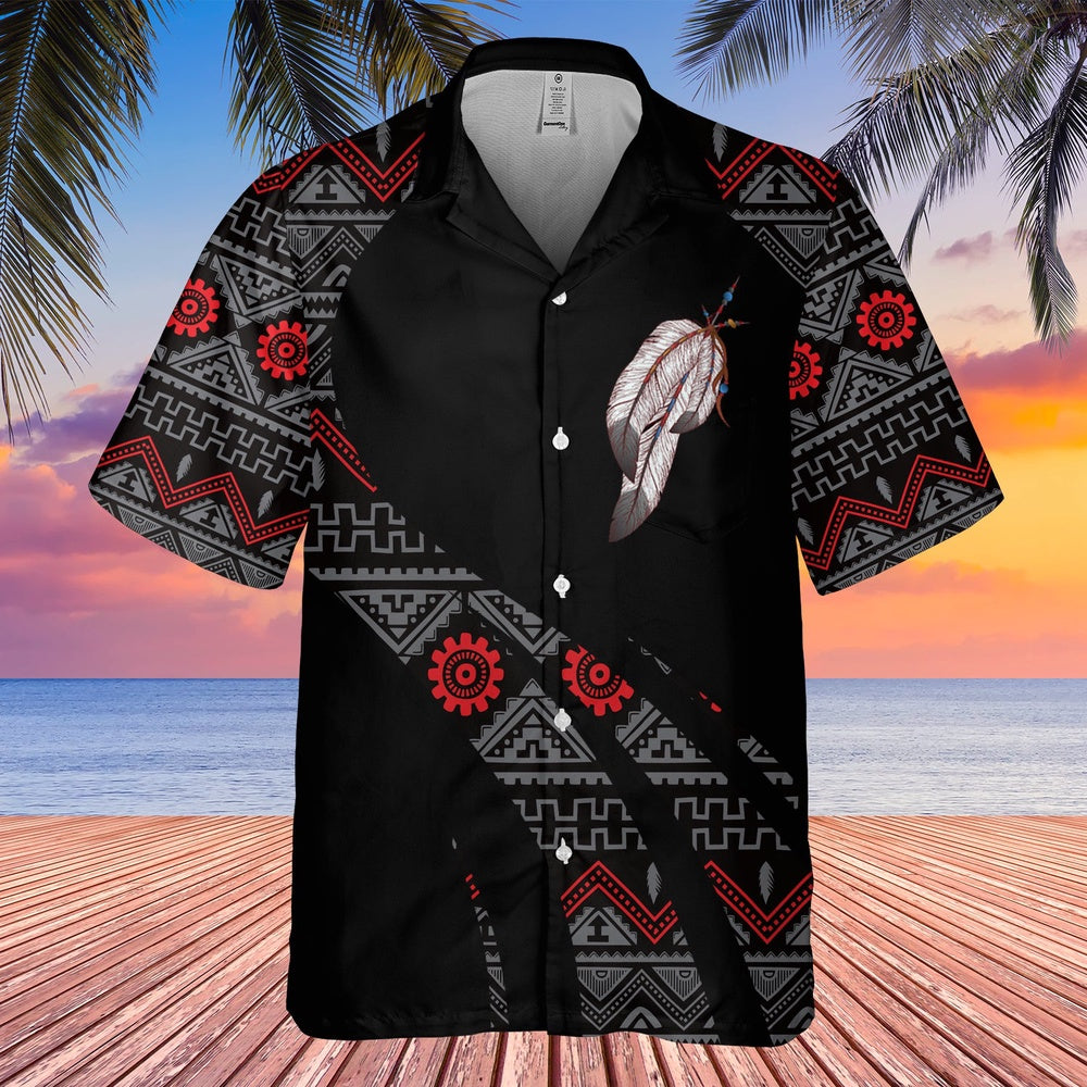 Native American Hawaiian Shirt, Glittering Feather Hawaiian Shirt, Native Pattern Shirt