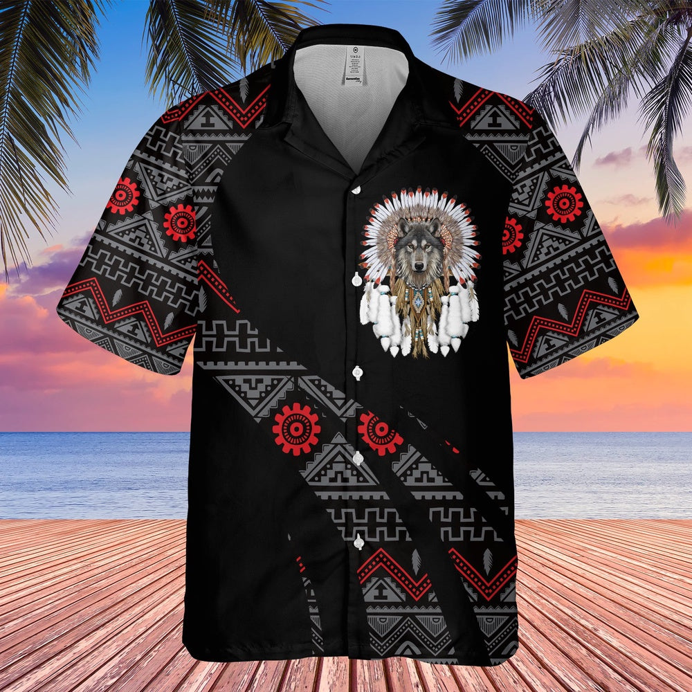 Native American Hawaiian Shirt, Howling Wolf Hawaiian Shirt, Wolf Native Hawaiian Shirt