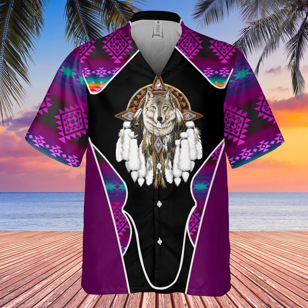 Native American Hawaiian Shirt, Limited Edition Wolf Graphic Hawaiian Shirt, Wolf Native Hawaiian Shirt