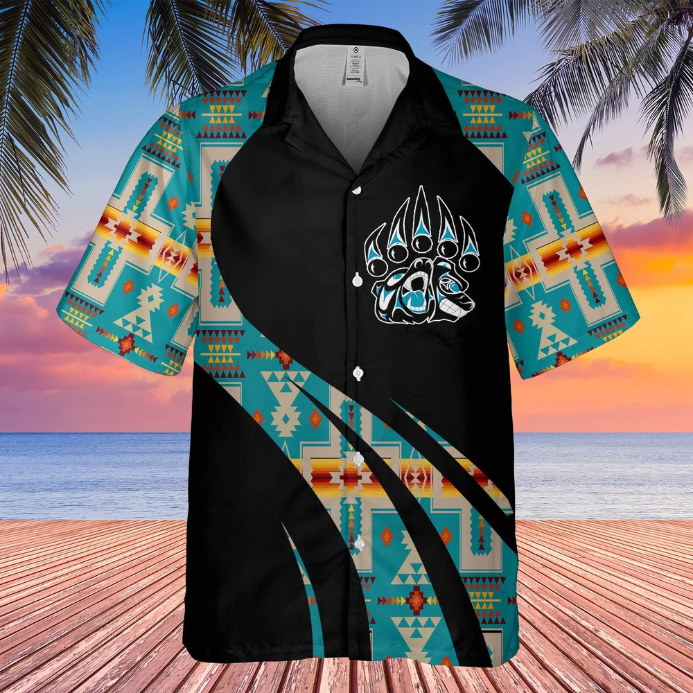 Native American Hawaiian Shirt, Lucky Bear Hawaiian Shirt, Native Pattern Shirt