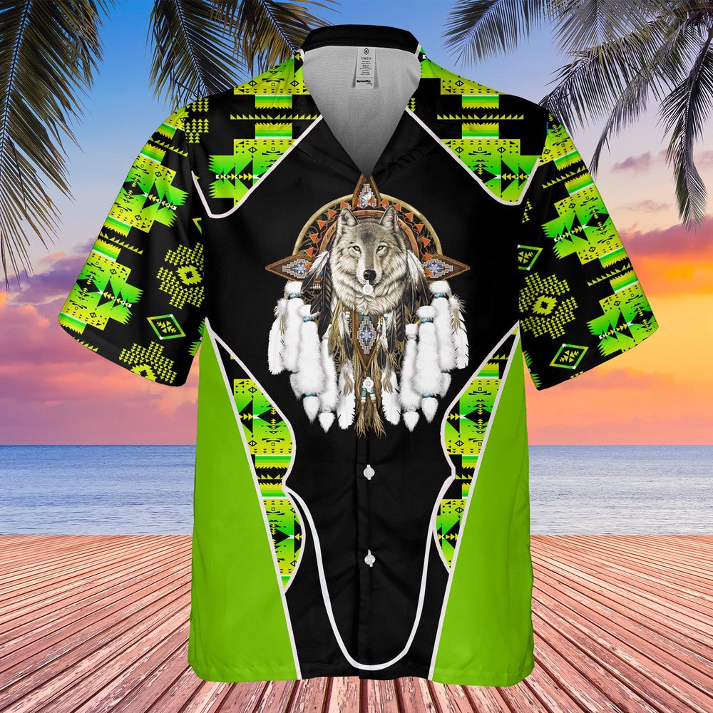 Native American Hawaiian Shirt, Modern Wolf Graphic Hawaiian Shirt, Wolf Native Hawaiian Shirt