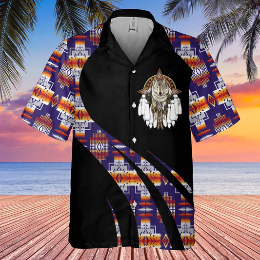 Native American Hawaiian Shirt, Mysterious Wolf Graphic Hawaiian Shirt, Wolf Native Hawaiian Shirt