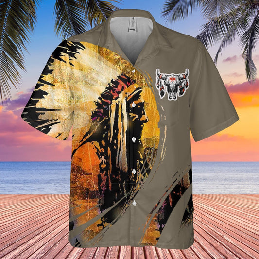 Native American Hawaiian Shirt, Mystical Campfire Hawaiian Shirt, Native American Chief Shirt, Native Pattern Shirt