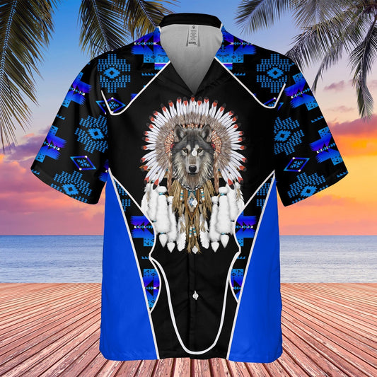 Native American Hawaiian Shirt, Mystical Wolf Graphic Hawaiian Shirt, Wolf Native Hawaiian Shirt