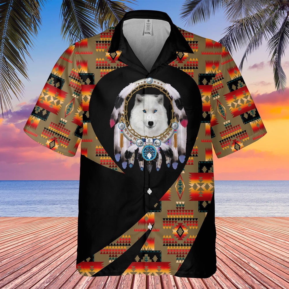 Native American Hawaiian Shirt, Night Hunter Hawaiian Shirt, Wolf Native Hawaiian Shirt