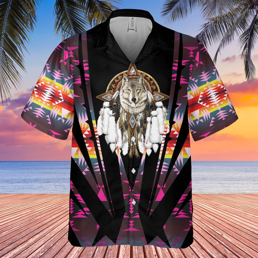 Native American Hawaiian Shirt, Optimistic Wolf Graphic Hawaiian Shirt, Wolf Native Hawaiian Shirt