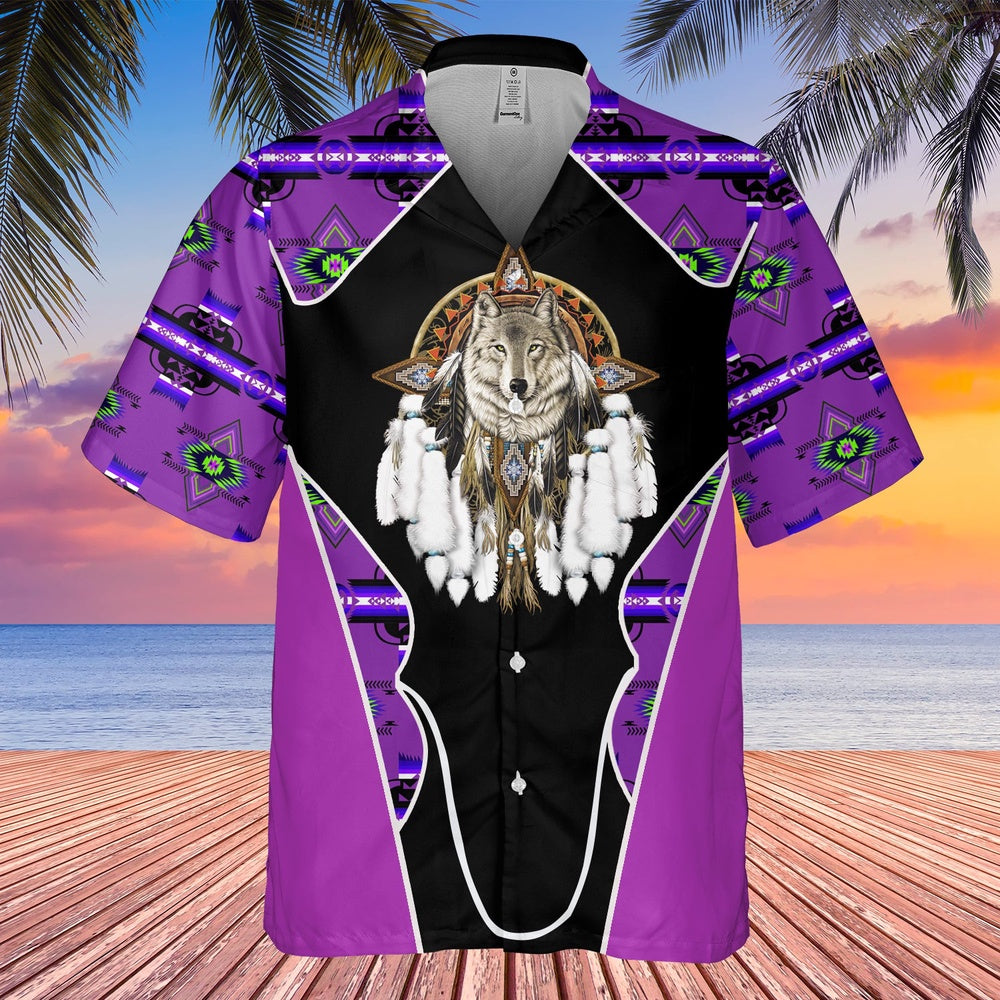 Native American Hawaiian Shirt, Powerful Wolf Graphic Hawaiian Shirt, Wolf Native Hawaiian Shirt