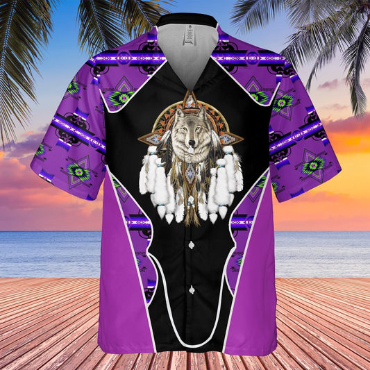 Native American Hawaiian Shirt, Powerful Wolf Graphic Hawaiian Shirt, Wolf Native Hawaiian Shirt