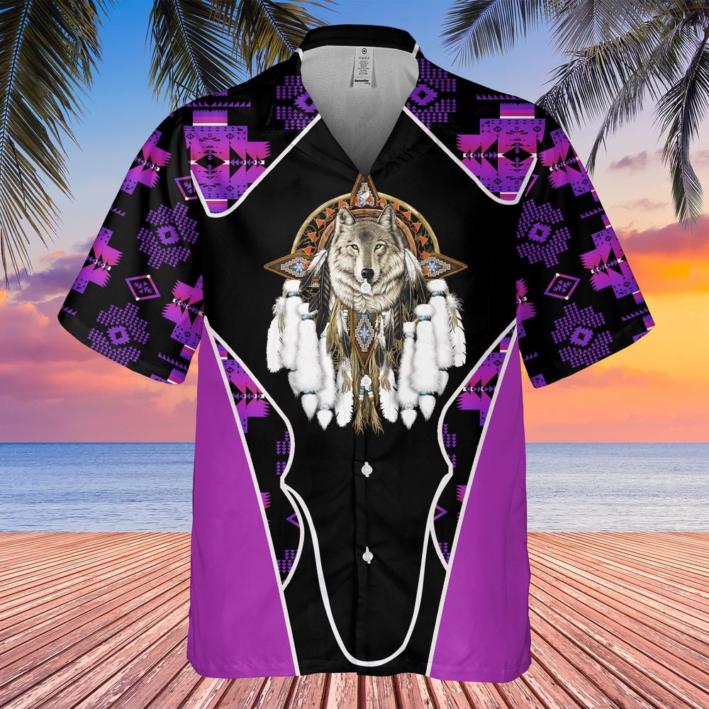 Native American Hawaiian Shirt, Standout Wolf Graphic Hawaiian Shirt, Wolf Native Hawaiian Shirt