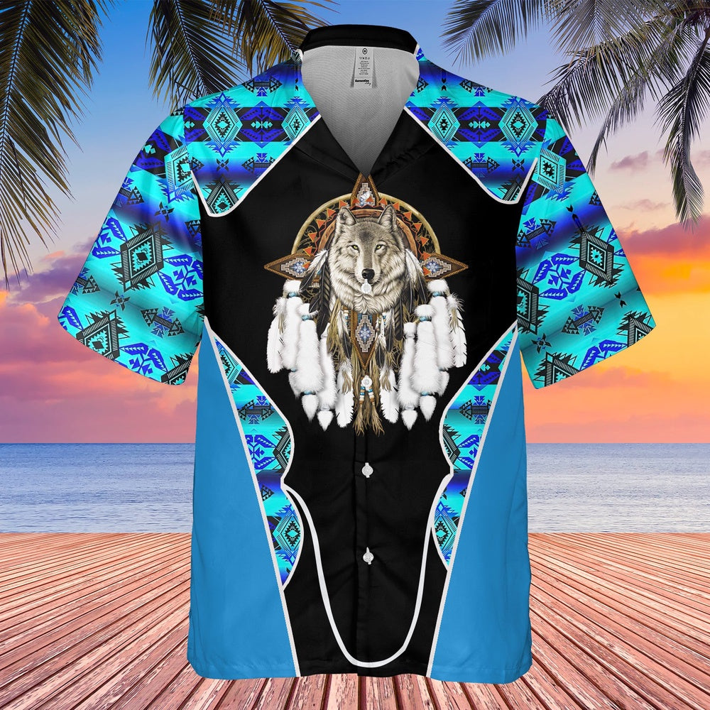 Native American Hawaiian Shirt, Street Style Wild Wolf Hawaiian Shirt, Wolf Native Hawaiian Shirt