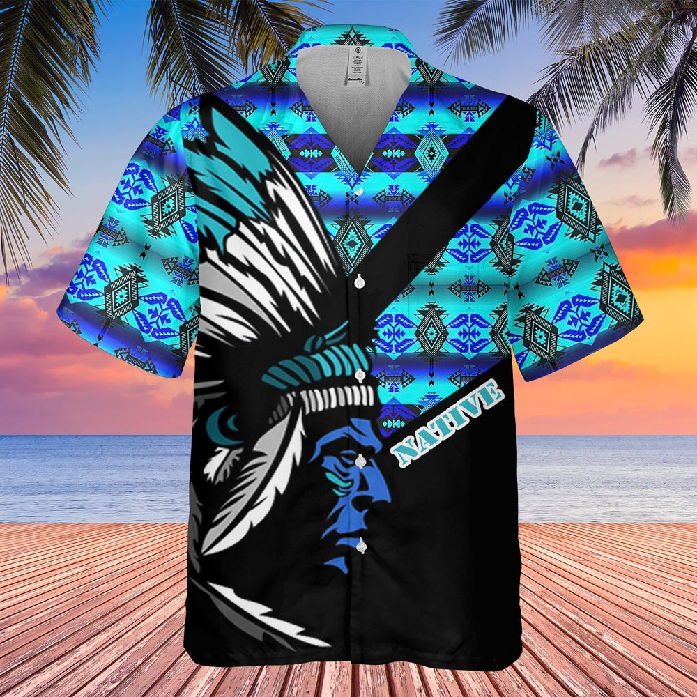 Native American Hawaiian Shirt, Vibrant Colors Hawaiian Shirt, Native American Chief Shirt, Native Pattern Shirt
