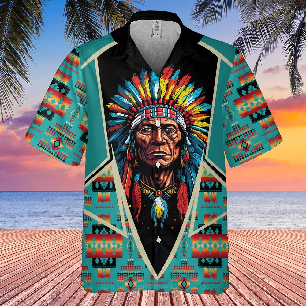Native American Hawaiian Shirt, Warrior Star Hawaiian Shirt, Native American Chief Shirt, Native Pattern Shirt