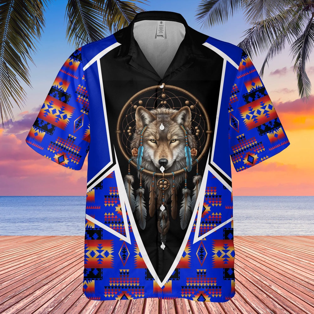 Native American Hawaiian Shirt, Wild Wolf Spirit Graphic Hawaiian Shirt, Wolf Native Hawaiian Shirt