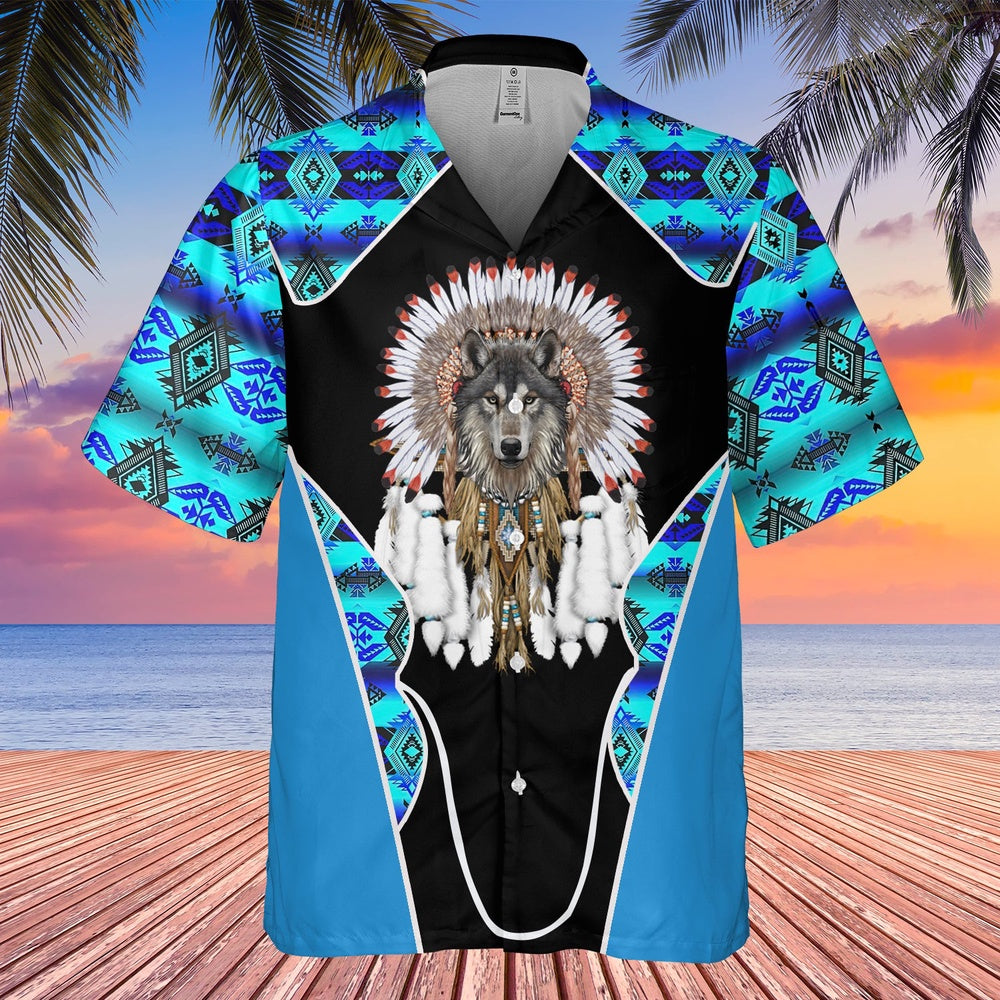 Native American Hawaiian Shirt, Wolf Graphic For Women Hawaiian Shirt, Wolf Native Hawaiian Shirt