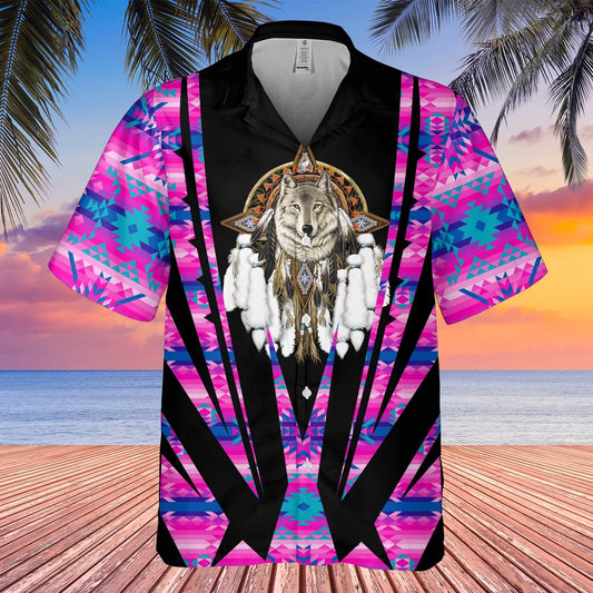 Native American Hawaiian Shirt, Wolf Graphic Hawaiian Shirt, Wolf Native Hawaiian Shirt