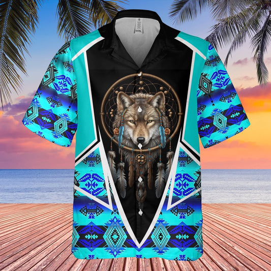 Native American Hawaiian Shirt, Wolf Tracks Hawaiian Shirt, Wolf Native Hawaiian Shirt