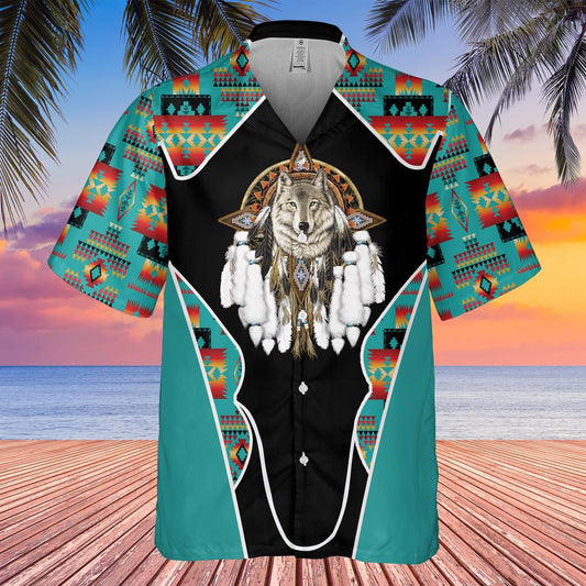 Native American Hawaiian Shirt, Wolf Ulzzang Hawaiian Shirt, Wolf Native Hawaiian Shirt