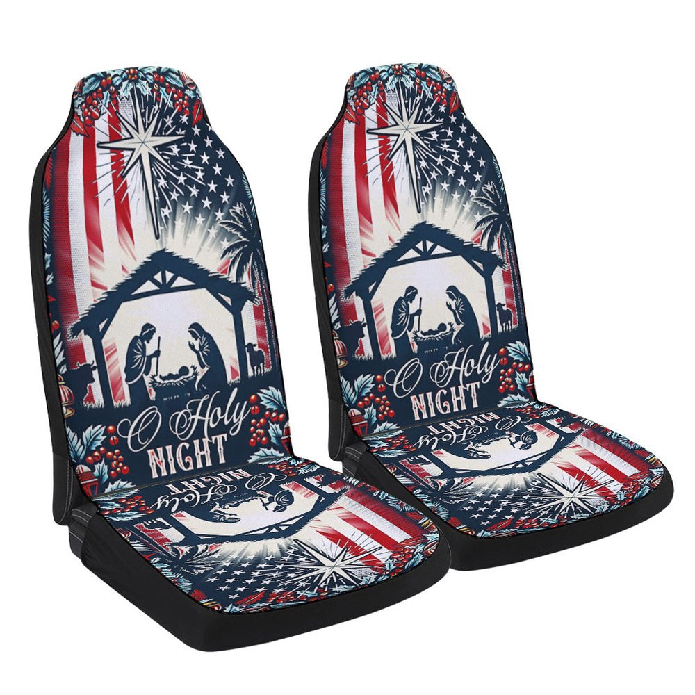 Nativity Of Jesus O Holy Night Christmas American flag Cars Seat Cover, Christmas Car Seat Covers, Car Decor Gift