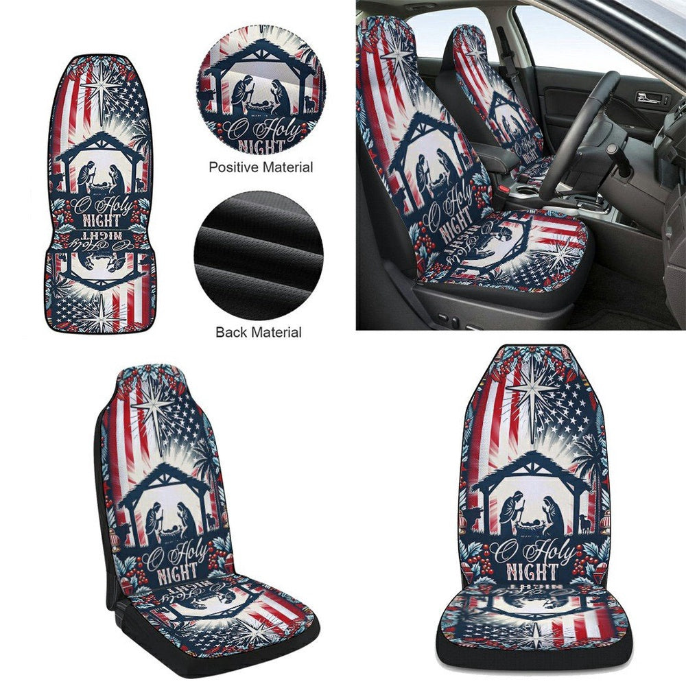 Nativity Of Jesus O Holy Night Christmas American flag Cars Seat Cover, Christmas Car Seat Covers, Car Decor Gift