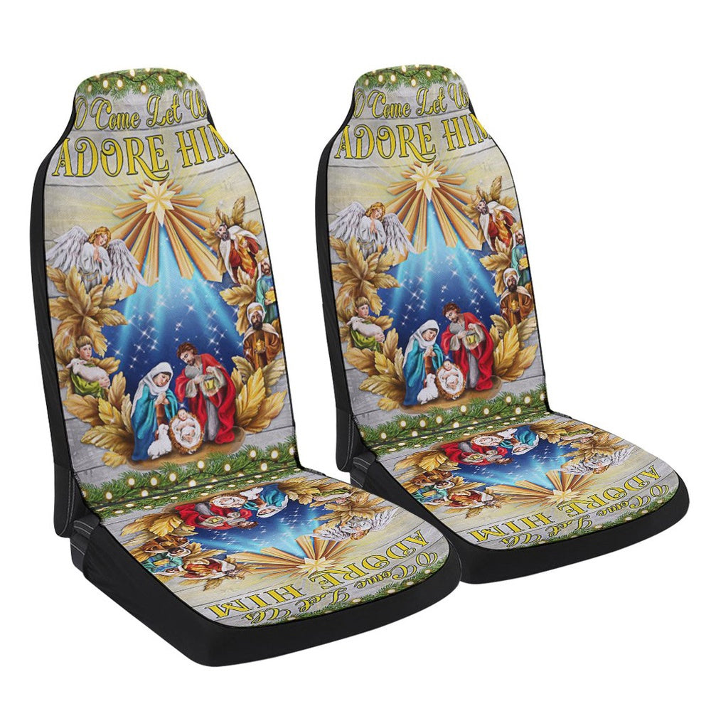 Nativity of Jesus Christmas O Come Let Us Adore Him Holy Night Cars Seat Cover, Christmas Car Seat Covers, Car Decor Gift