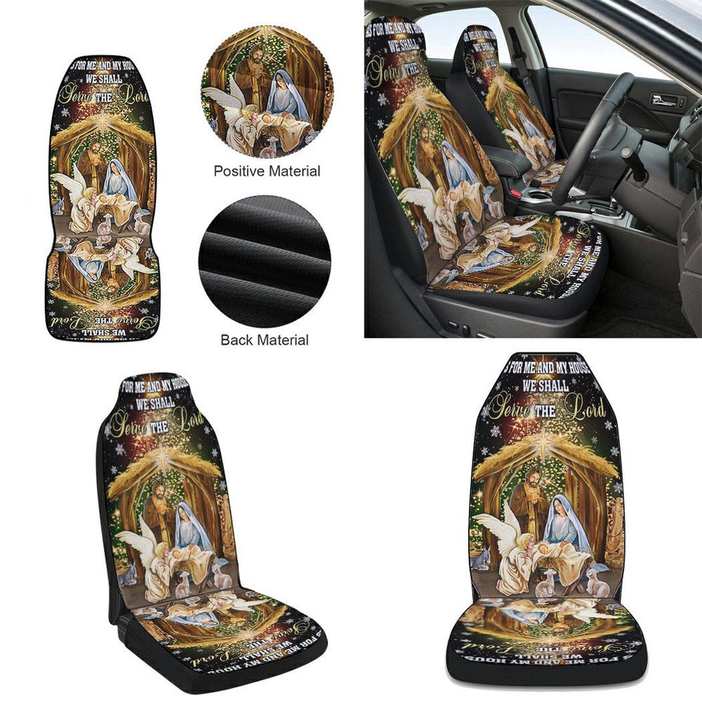 Nativity of Jesus Holy Family Christmas As For Me And My House We Shall Serve The Lord Cars Seat Cover, Christmas Car Seat Covers, Car Decor Gift