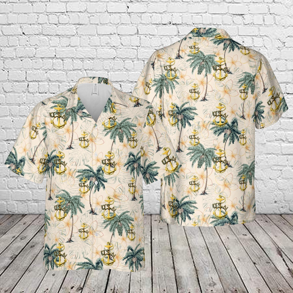 Navy Hawaiian Shirt, 1900-1910 Us Navy Chief Petty Officer Hat Badge Hawaiian Shirt, Navy Shirts Mens