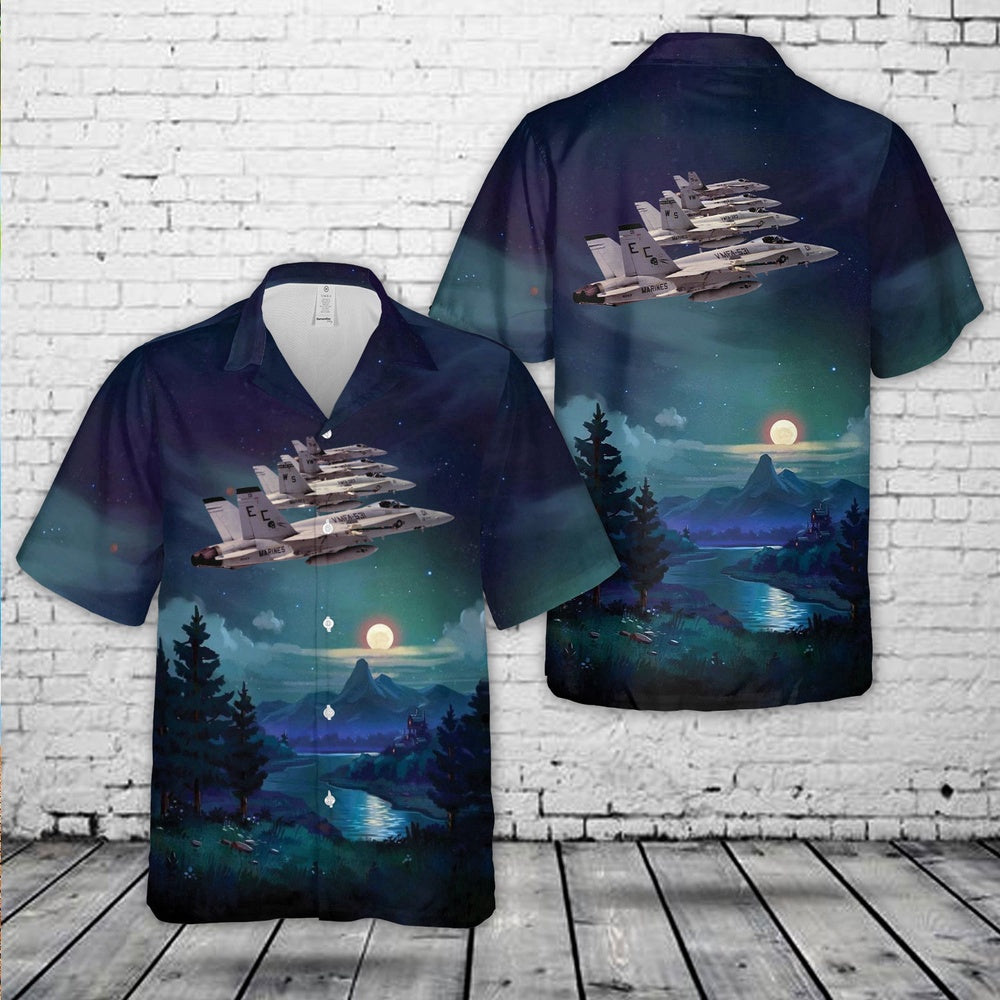 Navy Hawaiian Shirt, Marine Fighter Attack Squadron 531 Vmfa-531 'Grey Ghosts' Fa-18A Hornet Hawaiian Shirt, Navy Shirts Mens