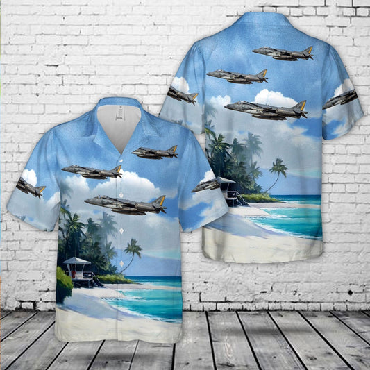 Navy Hawaiian Shirt, Mcdonnell Douglas Av-8B Harrier Ii Of Vma-542 Tigers Hawaiian Shirt, Navy Shirts Mens
