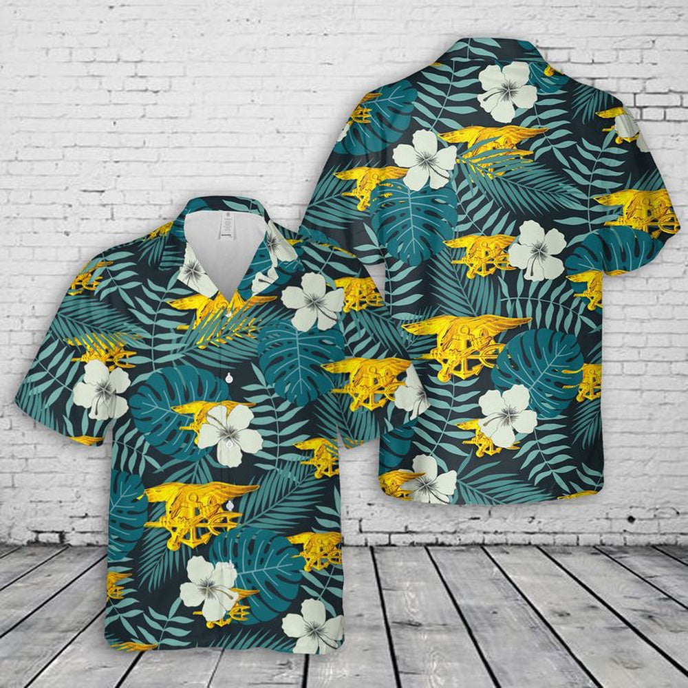 Navy Hawaiian Shirt, Navy Special Warfare Insignia Hawaiian Shirt, Navy Shirts Mens