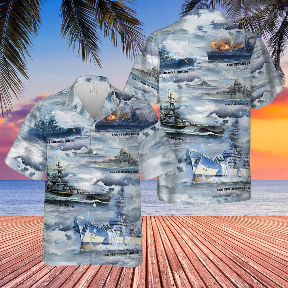 Navy Hawaiian Shirt, The Naval Battleships Of World War Ii Military Hawaiian Shirt, Navy Shirts Mens