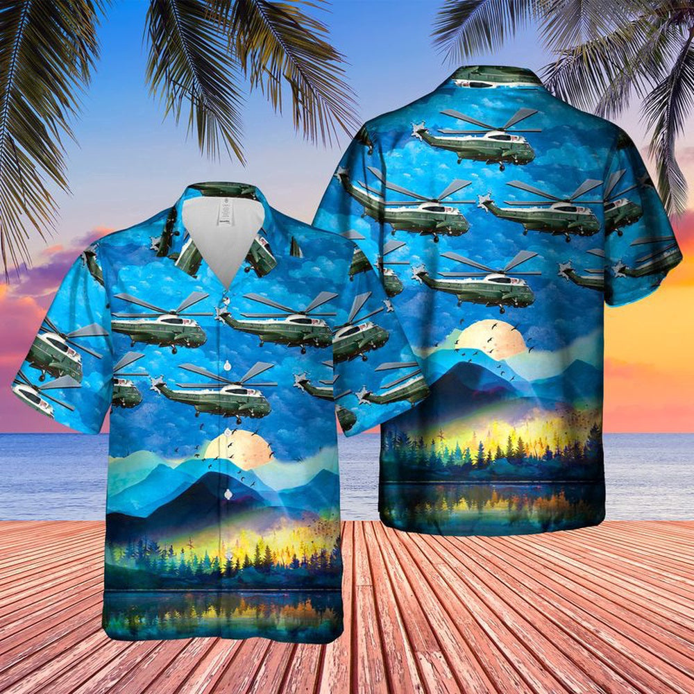 Navy Hawaiian Shirt, Us Marines Sikorsky Vh-3D Sea Kings Hawaiian Shirt, Navy Shirts Mens