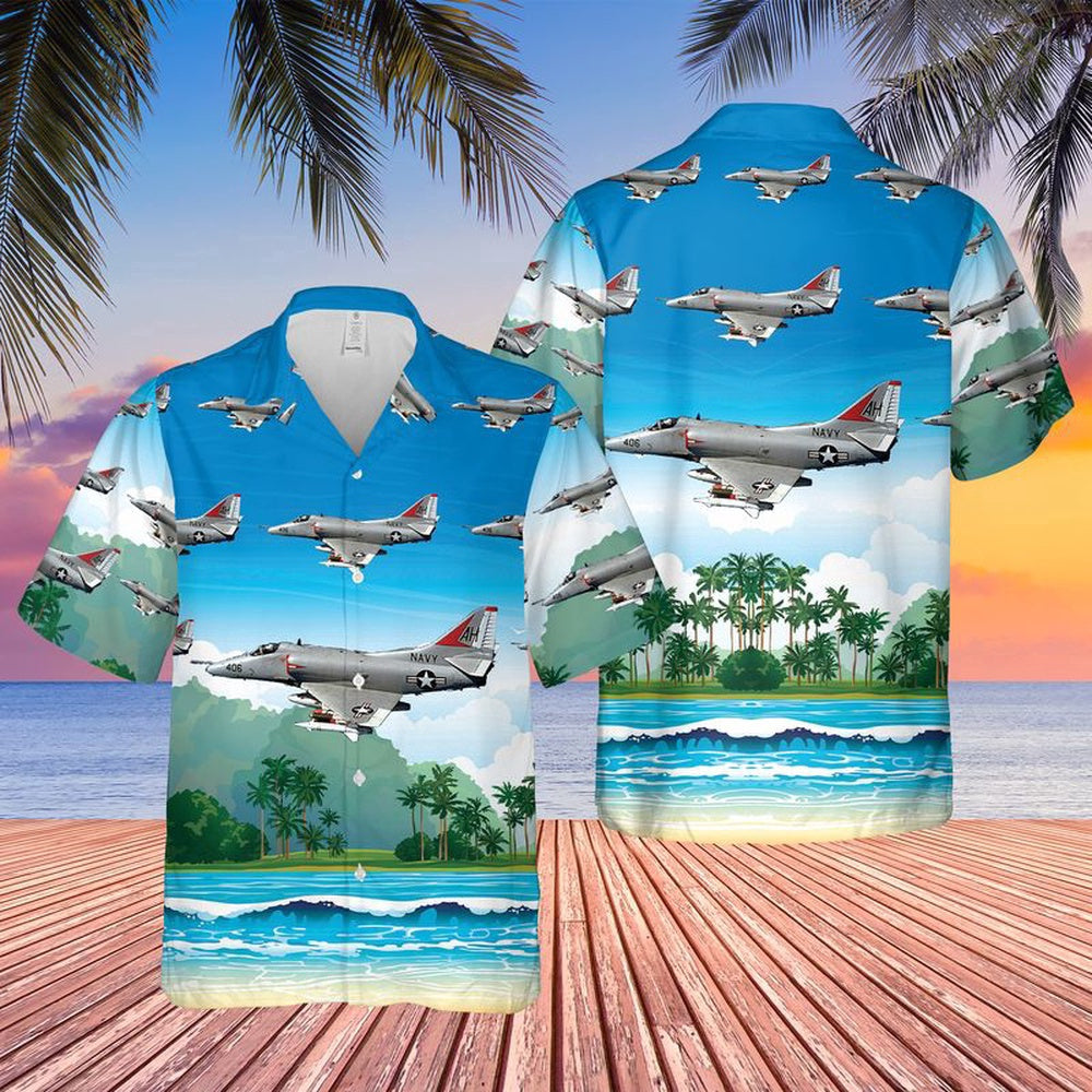 Navy Hawaiian Shirt, Us Navy A-4E Skyhawk Of Va-164 Hawaiian Shirt, Navy Shirts Mens