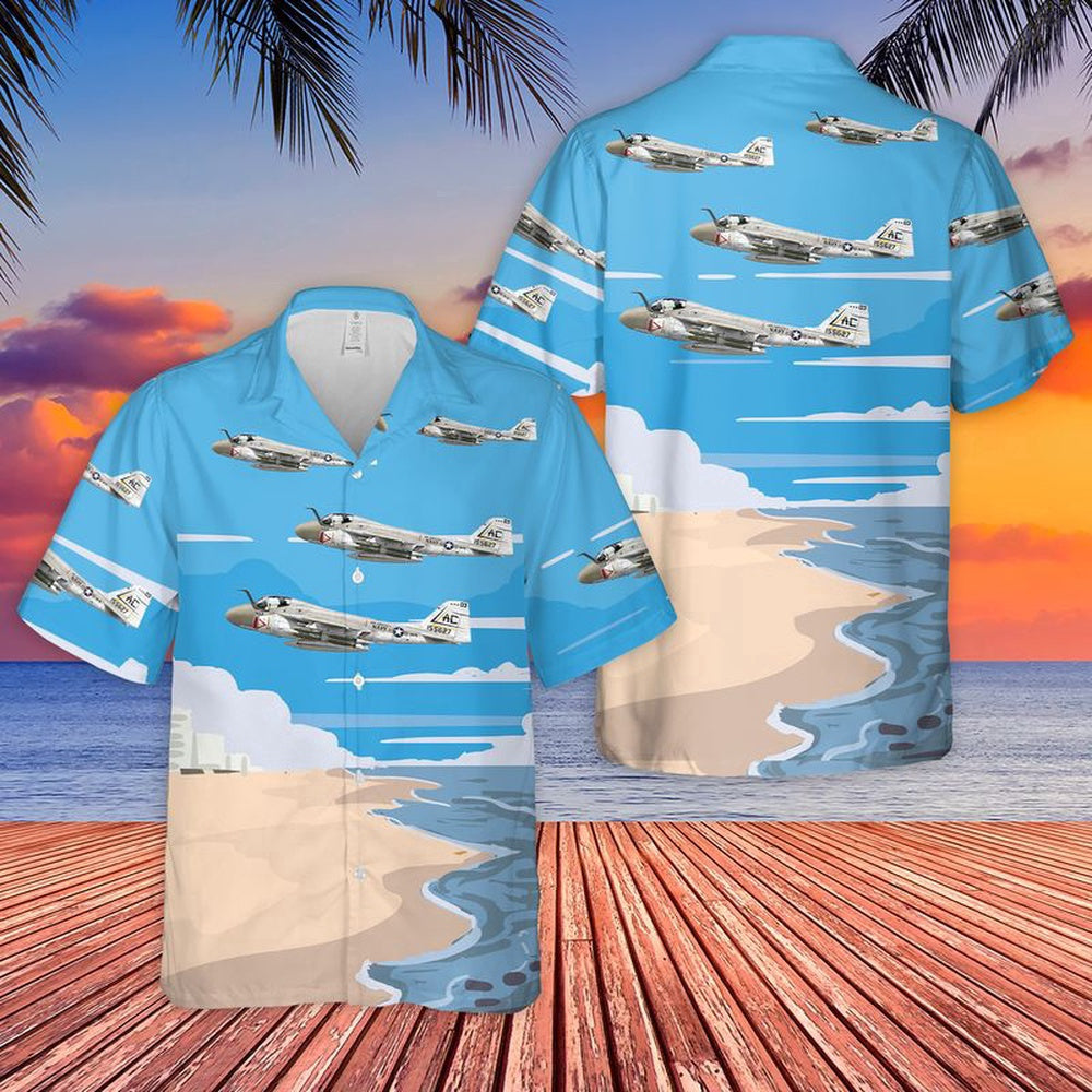 Navy Hawaiian Shirt, Us Navy A-6 Intruder Of Va-75 Sunday Punchers Hawaiian Shirt, Navy Shirts Mens