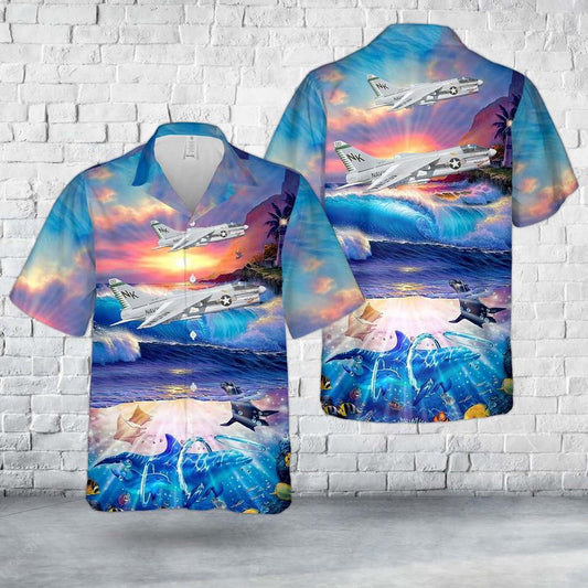 Navy Hawaiian Shirt, Us Navy A-7E Corsair Ii Cag Bird Of Vfa-27 Royal Maces Hawaiian Shirt, Navy Shirts Mens