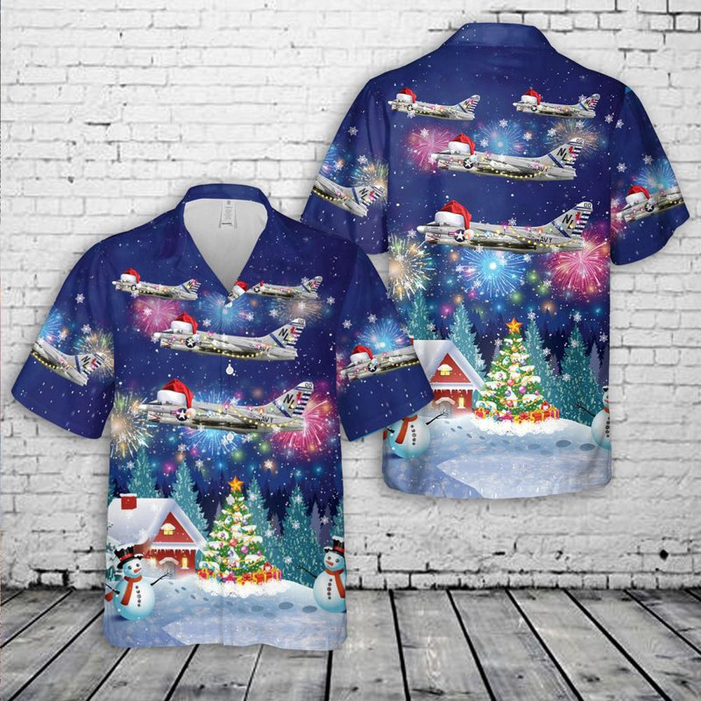 Navy Hawaiian Shirt, Us Navy A-7E Corsair Ii Of Vfa-22 Fighting Redcocks Christmas Hawaiian Shirt, Navy Shirts Mens